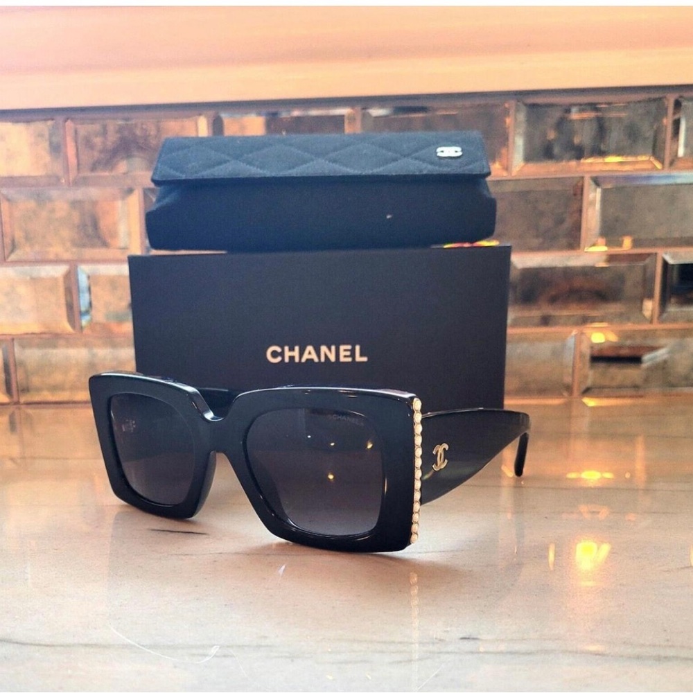 CHANEL CC Logo Square Sunglasses Pearls black - Picture 5 of 13